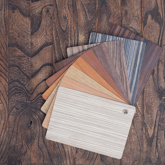 Wood flooring samples showcasing various tones and finishes